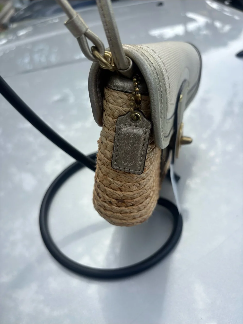 Coach Straw Crossbody with Cream Leather Trim and Gold Hardware